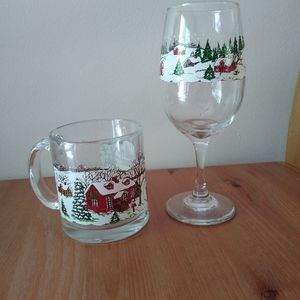 Christmas Wine Glass and Coffee Mug